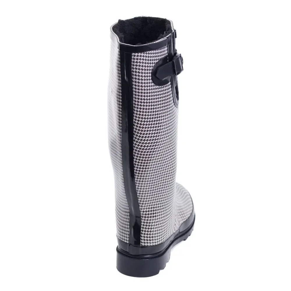 Women's Rainboots, Faux Fur Lined Tall Rubber Rain Boots, RB-1539 Plaid